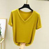 内搭宽松打底衫 2025新款 薄款 T恤女夏季 百搭外穿上衣 V领莫代尔短袖