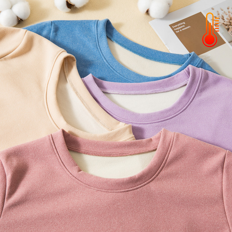 女士德绒保暖打底衫秋冬季贴身内搭t恤加绒加厚磨毛纯色长袖上衣