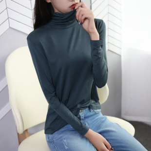 秋衣莫代尔堆堆领上衣 大码 高领T恤女春秋洋气显瘦长袖 内搭打底衫