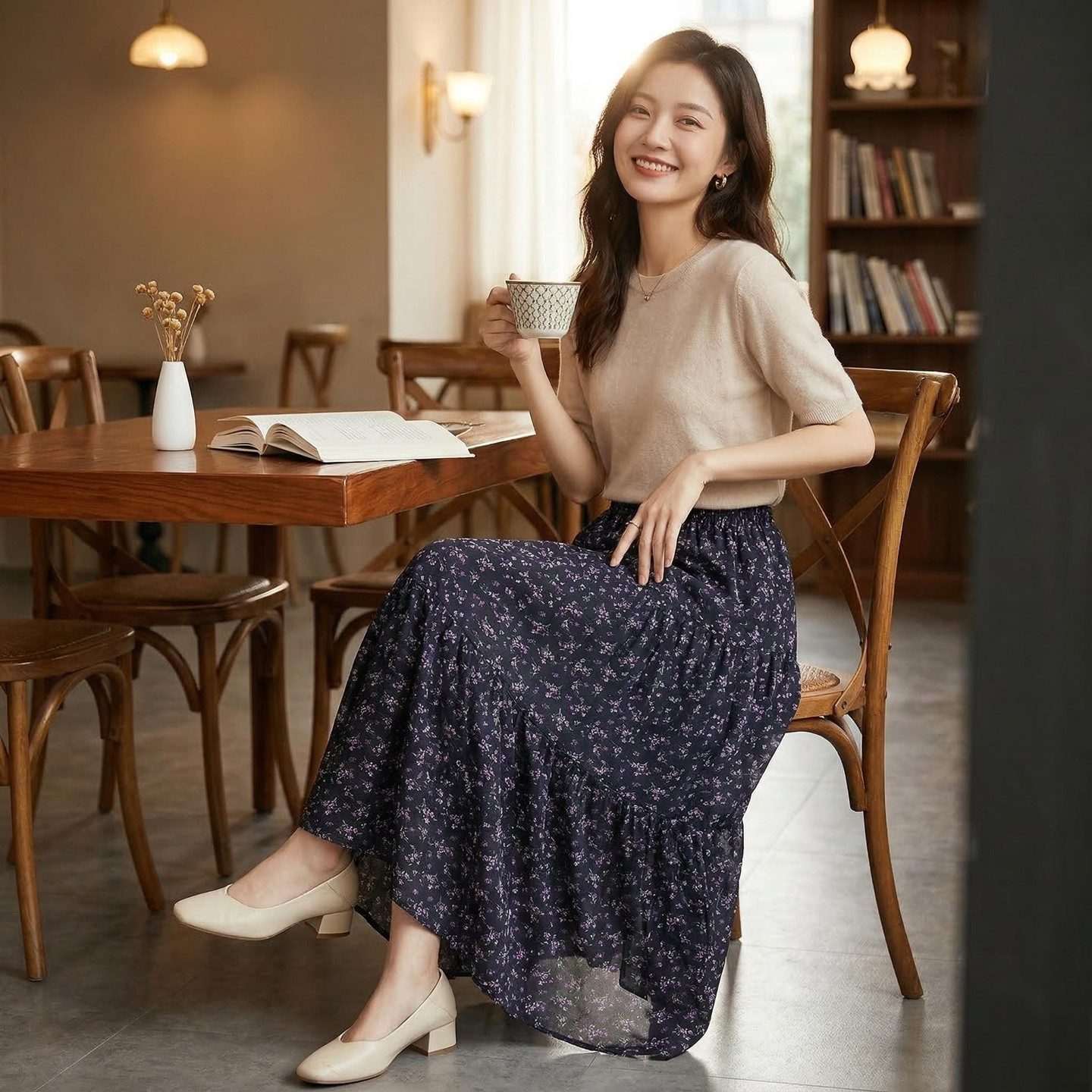 棉绸碎花裙半身裙女夏季薄款宽松休闲a字裙宽松显瘦人造棉大摆裙