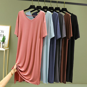 莫代尔长裙女薄款外穿美背连衣裙露背打底裙宽松短袖a字裙中长款