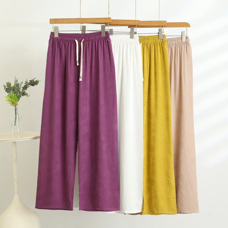 绵绸直筒裤女夏季外穿薄款休闲裤人造棉阔腿裤宽松显瘦防蚊空调裤