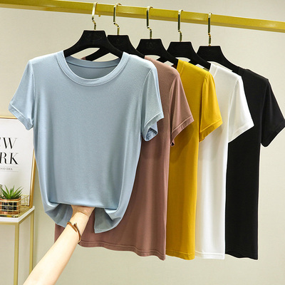 短袖百搭薄款圆领莫代尔女