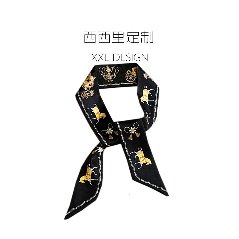 丝巾小长条黑色骏马绑包包头巾