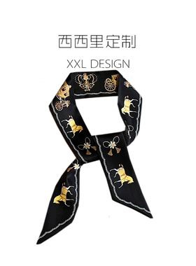 丝巾小长条女高级感小众复古黑色骏马飘带 绑包包包带ins头巾发带