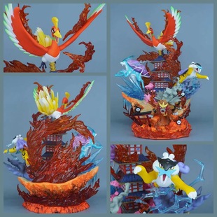 宠物小精灵 口袋妖怪 凤王三圣兽 雷公水君 雕像场景模型盒装手办