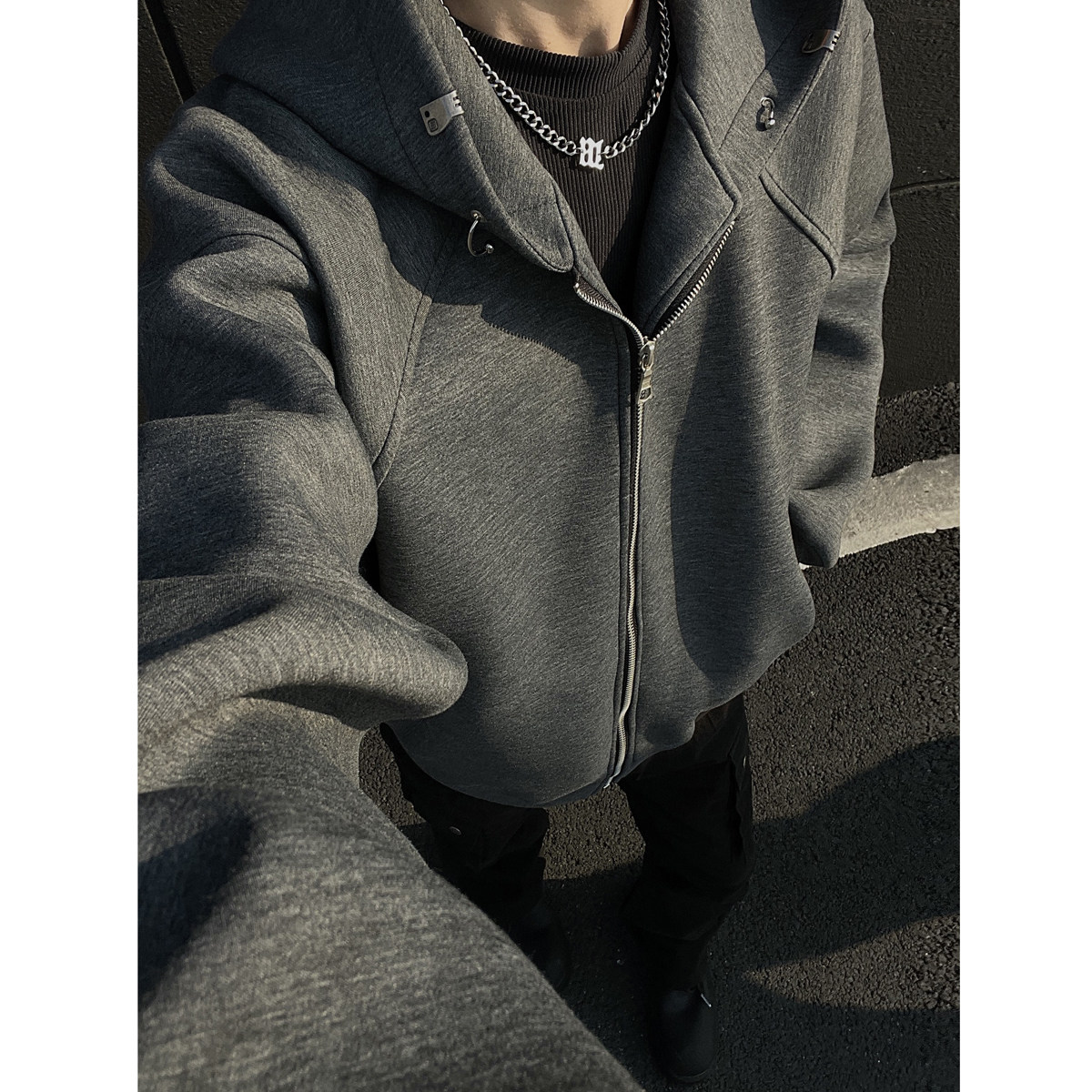 6黑墙420克cleanfit解构短款廓形加厚连帽开衫卫衣HWH99-P88,男装卫衣,星座514A（原614）