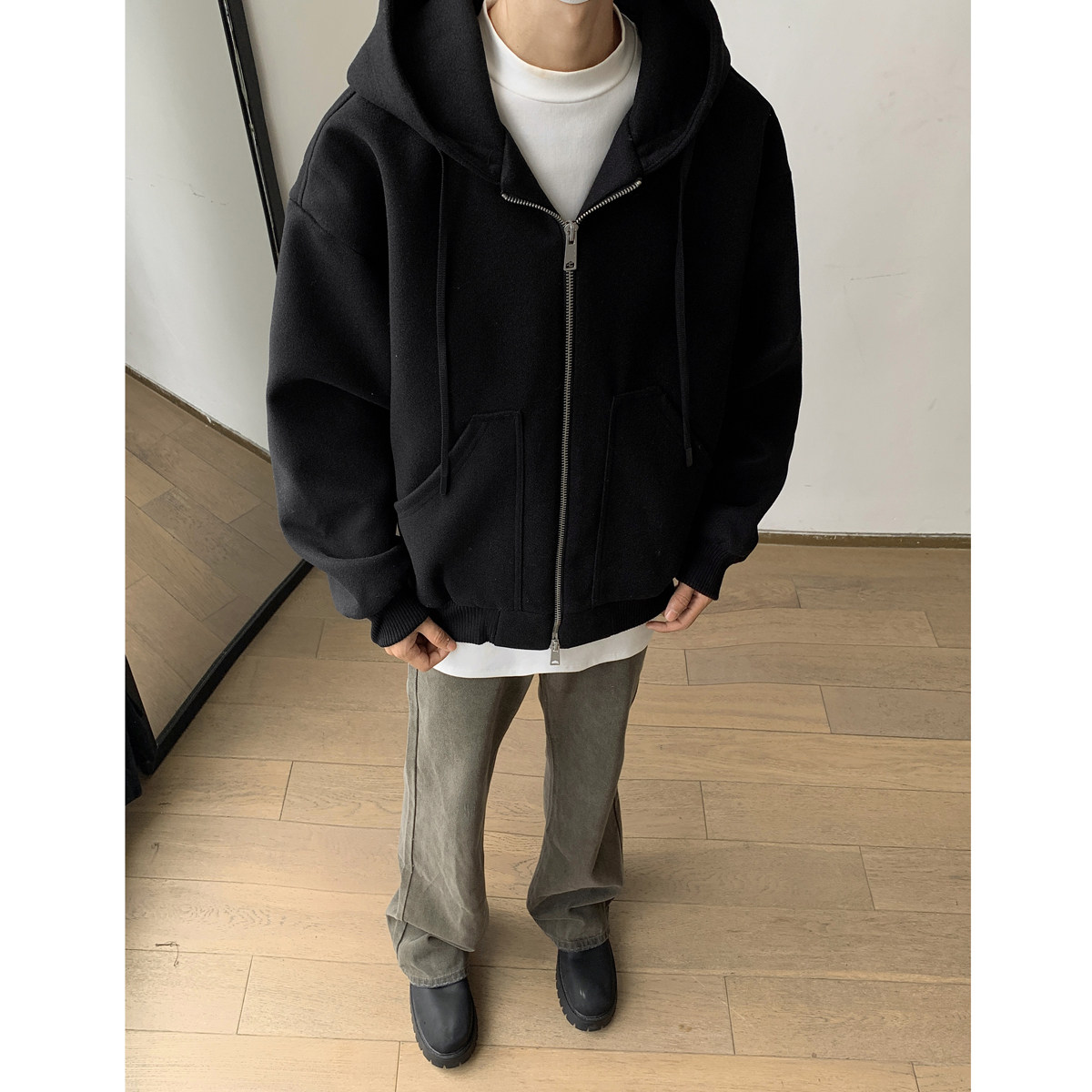 秋冬新款7重磅680克双拉链连帽毛呢短款外套夹克1713-WY09-P108,男装夹克,星座514A（原614）