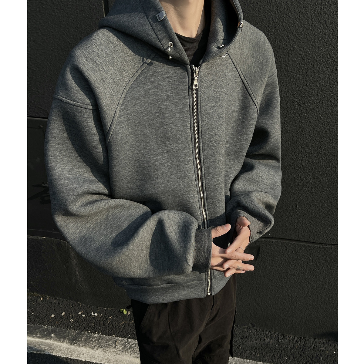 5黑墙420克cleanfit解构短款廓形加厚连帽开衫卫衣HWH99-P88,男装卫衣,星座514A（原614）