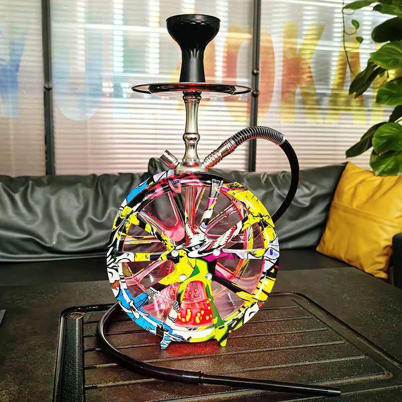 车轮毂造型水烟壶有涂鸦LED灯