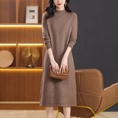 配大衣毛衣连衣裙女中长款秋冬2025新款中年妈妈内搭针织打底裙