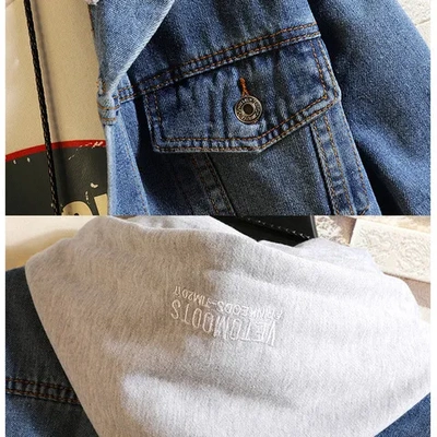 宽松韩版百搭外套男牛仔夹克潮流牛仔衣港风帅气嘻哈连帽