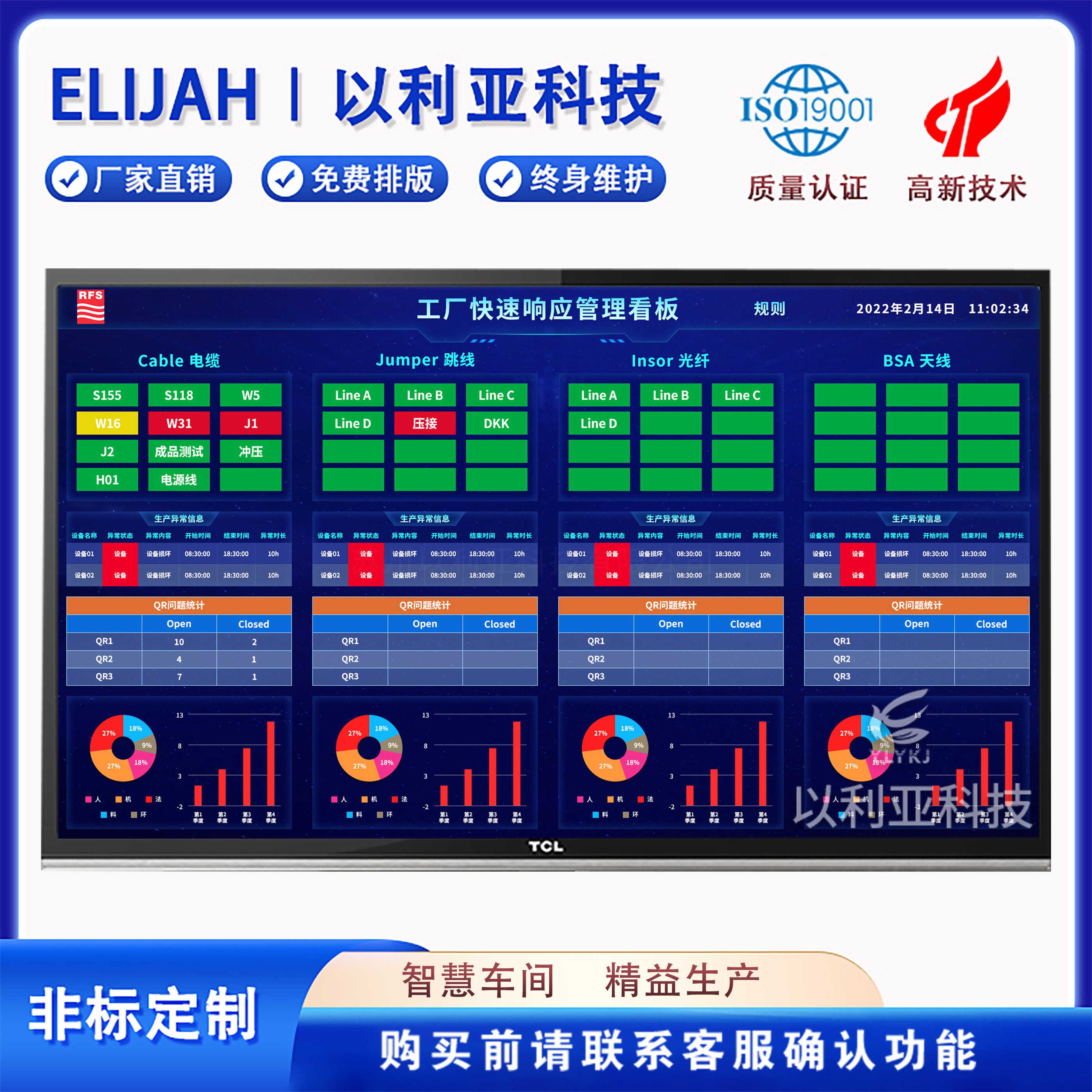 MES安灯呼叫系统设备状态实时监控异常信息统计分析数据可视化