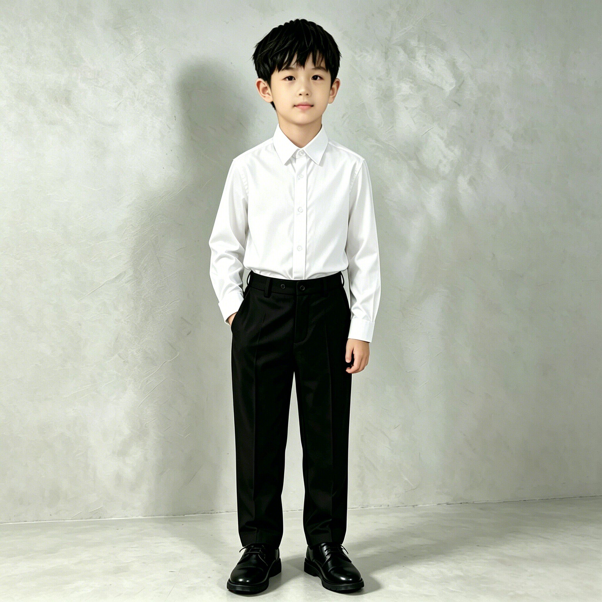 儿童白衬衫黑西裤套装男童女童校服演出服中小学生白色衬衫礼服