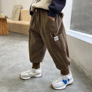 儿童工装裤春秋款男童裤子中小童宽松2025新款春秋装洋气纯棉长裤