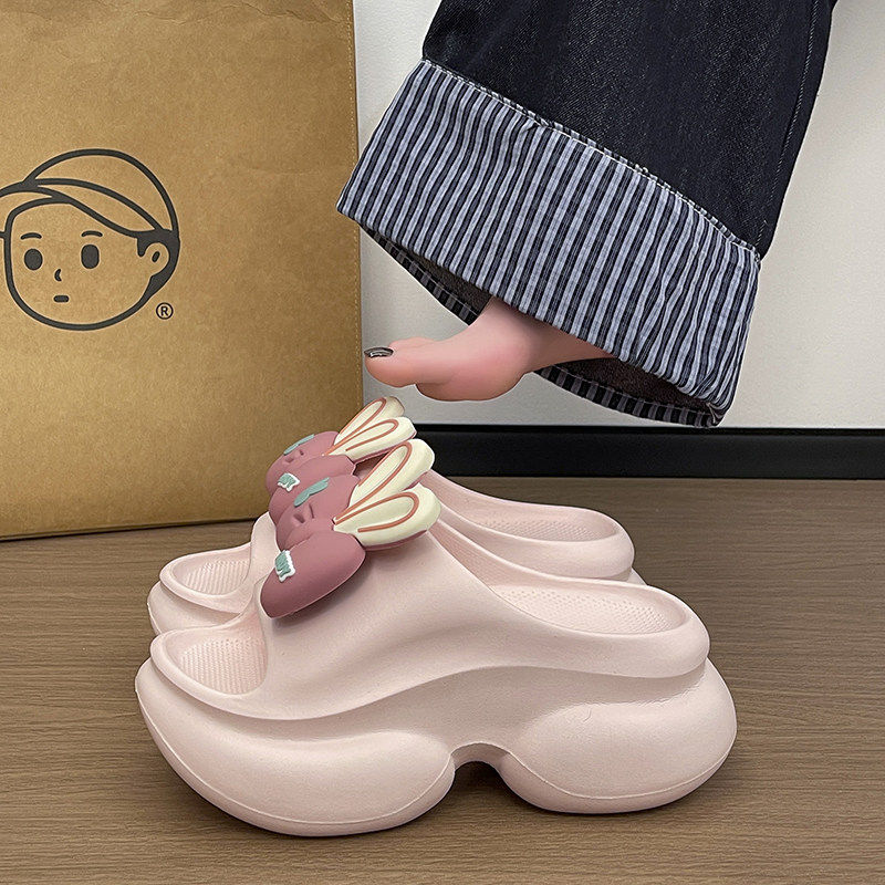 可爱蝴蝶结兔耳朵一字拖女夏季室内居家厚底踩屎感防滑凉拖鞋外穿