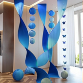 蓝色系婚房结婚布置中式 折纸瓦楞纸节日婚礼现场背景蓝色橱窗波浪