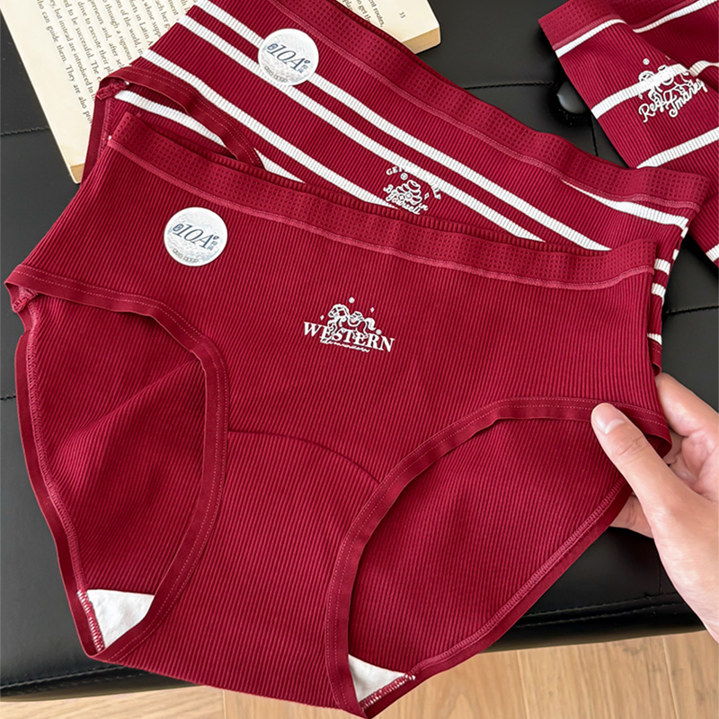 本命年青春少女红内裤条纹A类棉纯棉加长裆10A包臀三角裤喜庆好运