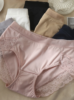 2026新款中腰内裤女士蕾丝舒适包臀夏季薄款大码棉质裆胖MM三角裤