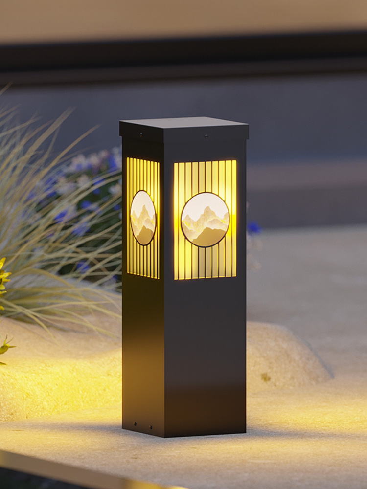 太阳能户外草坪灯新中式防水别墅庭院灯全铝景观灯玻璃现代简约