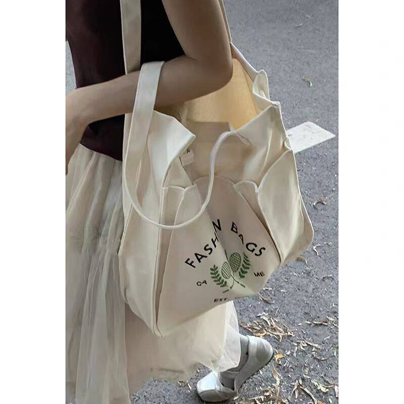 羽毛球包ins日系帆布包袋慵懒风大容量单肩手提运动包百搭托特包