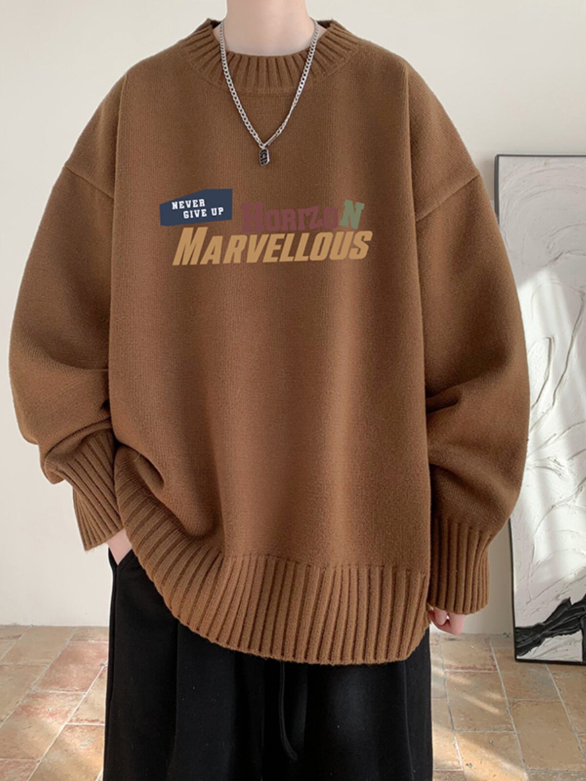 밀키 화이트 일본 디자인 틈새 스레드 니트 스웨터 남성 가을 겨울 초대형 커플 바닥 셔츠