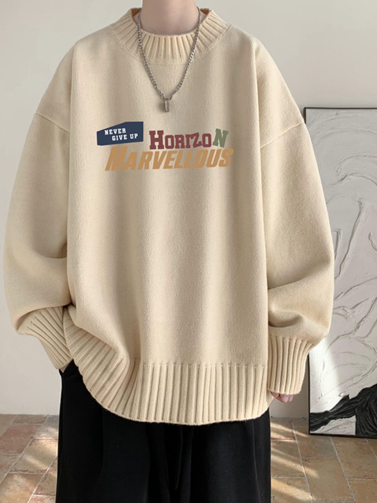 밀키 화이트 일본 디자인 틈새 스레드 니트 스웨터 남성 가을 겨울 초대형 커플 바닥 셔츠