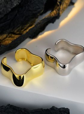 【K社制造】极简风ins小众光面波浪戒指女S925纯银中性跨境手饰品