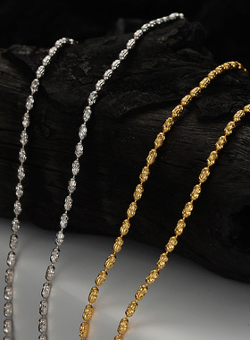 X2093 个性抽拉项链配饰百搭小众S925纯银简约长款纹理米珠项饰女