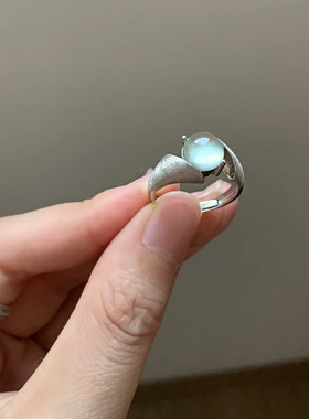葡萄石旋涡S925纯银戒指女清冷感个性拉丝工艺设计感轻奢开口指环
