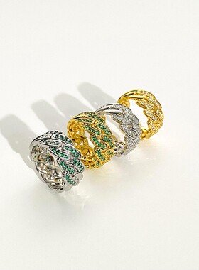 王嘉尔同款古巴链戒指男女潮牌嘻哈个性轻奢镶钻手饰小众设计指环