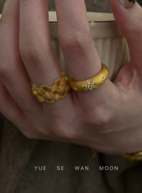 vintage中古金色镂空蕾丝戒指女叠戴素圈开口食指戒宫廷风指环