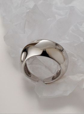 欧美简约ins风S925纯银不规则凹凸感女时尚开口光面食指戒