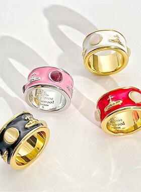 彩色珐琅戒指高质量国王土星镶宝石戒指情侣款指环