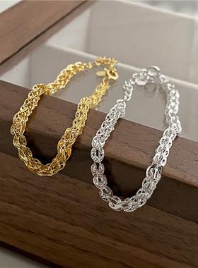 S925纯银韩版金银双色凤尾手链韩女款式风熠熠闪光手饰品银饰批发