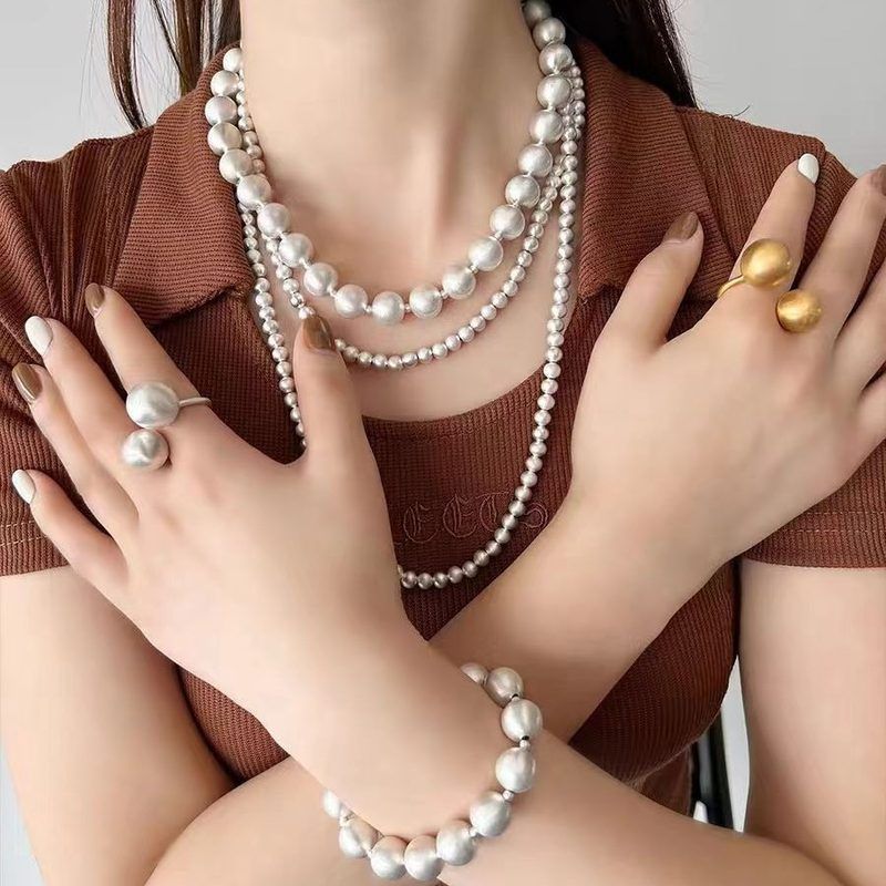 欧美时尚小众款拉丝圆球耳环串珠叠戴项链轻奢质感新款磨砂戒指女