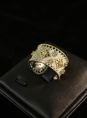 【K社制造】意大利中古拉丝工艺复古戒指风格分色电开口金指环