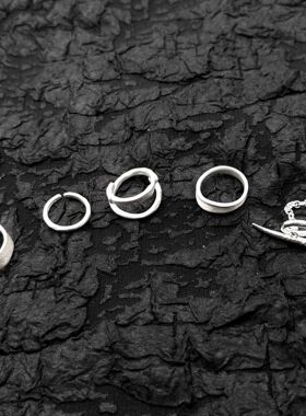 暗黑风缠绕戒指风格复古做旧不规则线条指环链条对戒