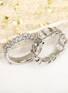 新款镶钻两件套戒指女时尚设计感百搭猪鼻子五星拼接指环潮