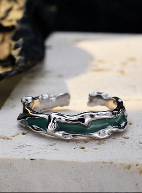 琅戒指小众设计高级感韩版轻奢S925纯银异形滴胶食指戒女