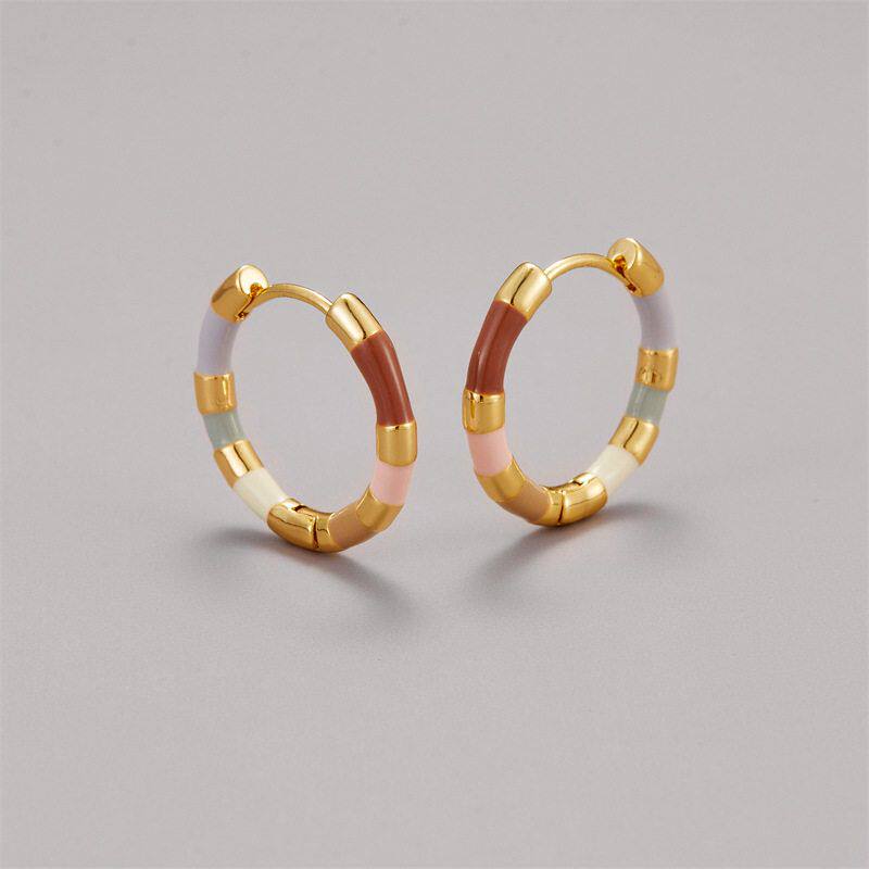 彩色滴油珐琅耳扣简约清新黄铜电镀气质时尚通勤耳环