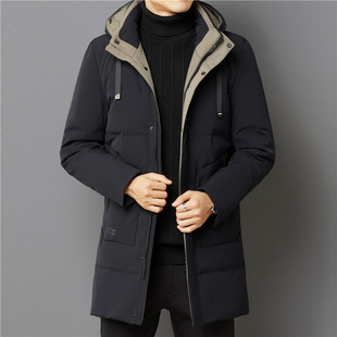 新国标90白鸭绒羽绒服中长款连帽保暖加厚防钻绒修身时尚外套男款