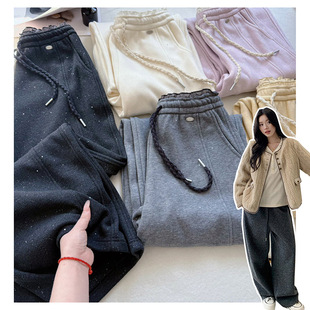 122620~「银河碎闪花苞腰弯刀裤」韩系亮片细闪高腰女加绒休闲裤