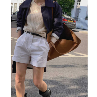 041620~「白牛显瘦短裤」韩系！百搭显瘦A字女士白色牛仔短裤