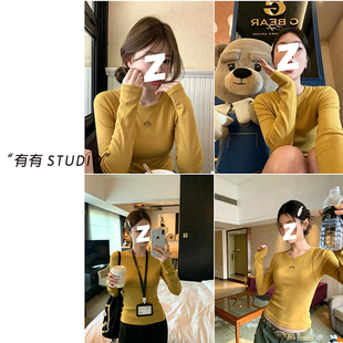 092720~「牛角包」韩系！秋款分割线显瘦女士打底衫长袖T恤