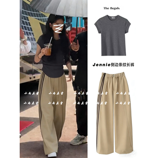 031120 侧条弯刀裤 」一粒扣撞色拼接女士休闲裤 「Jennie同款