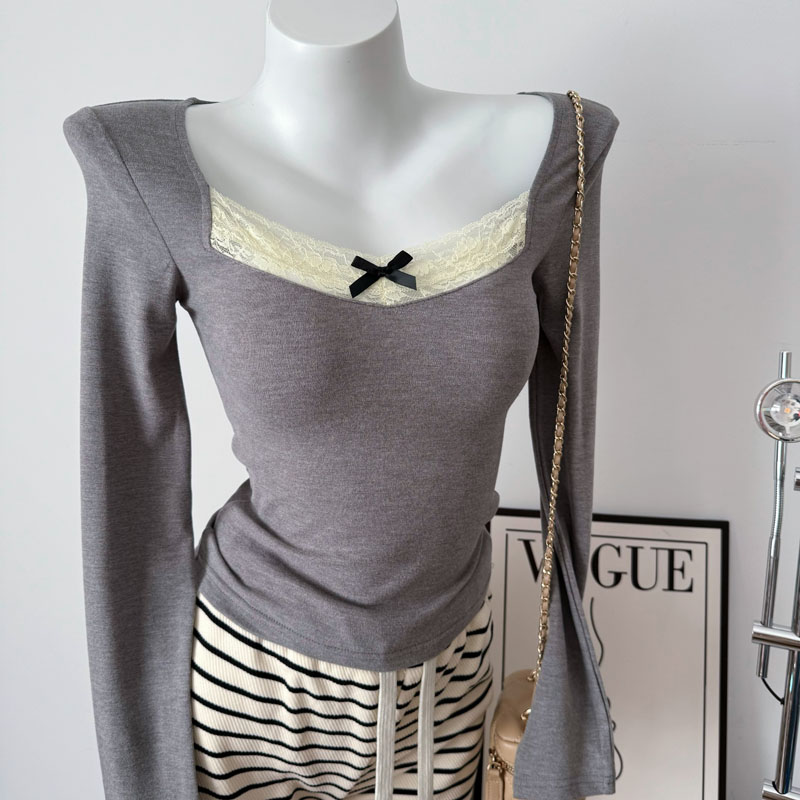 长袖纯欲薄款蕾丝拼接棉女款