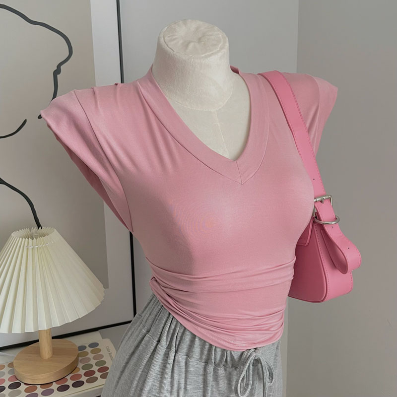 纯欲v领褶皱设计收腰显无袖