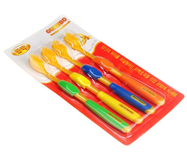 韩国nano纳米牙刷双层软毛树脂细毛粗干清洁黄毛牙刷家庭4支装