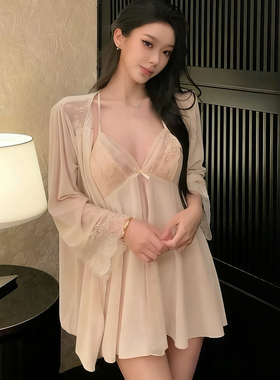 LEYSERN性感蕾丝睡衣女丝绒春季2026新款睡裙纯欲风吊带家居服